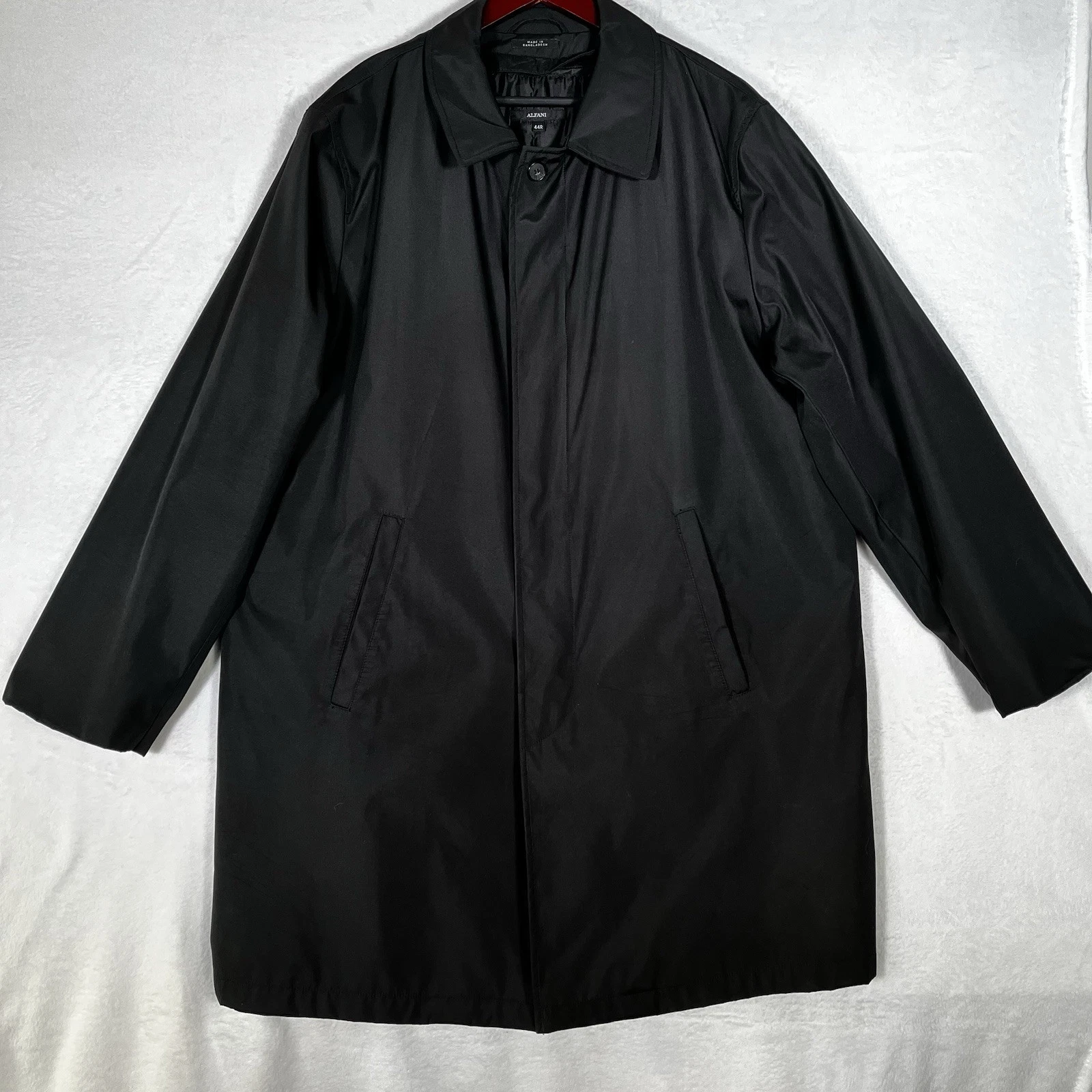 ALFANI FOR MACY’S MENS SZ 44 R BLACK TRENCH RAIN COAT REMOVABLE WARM LINER