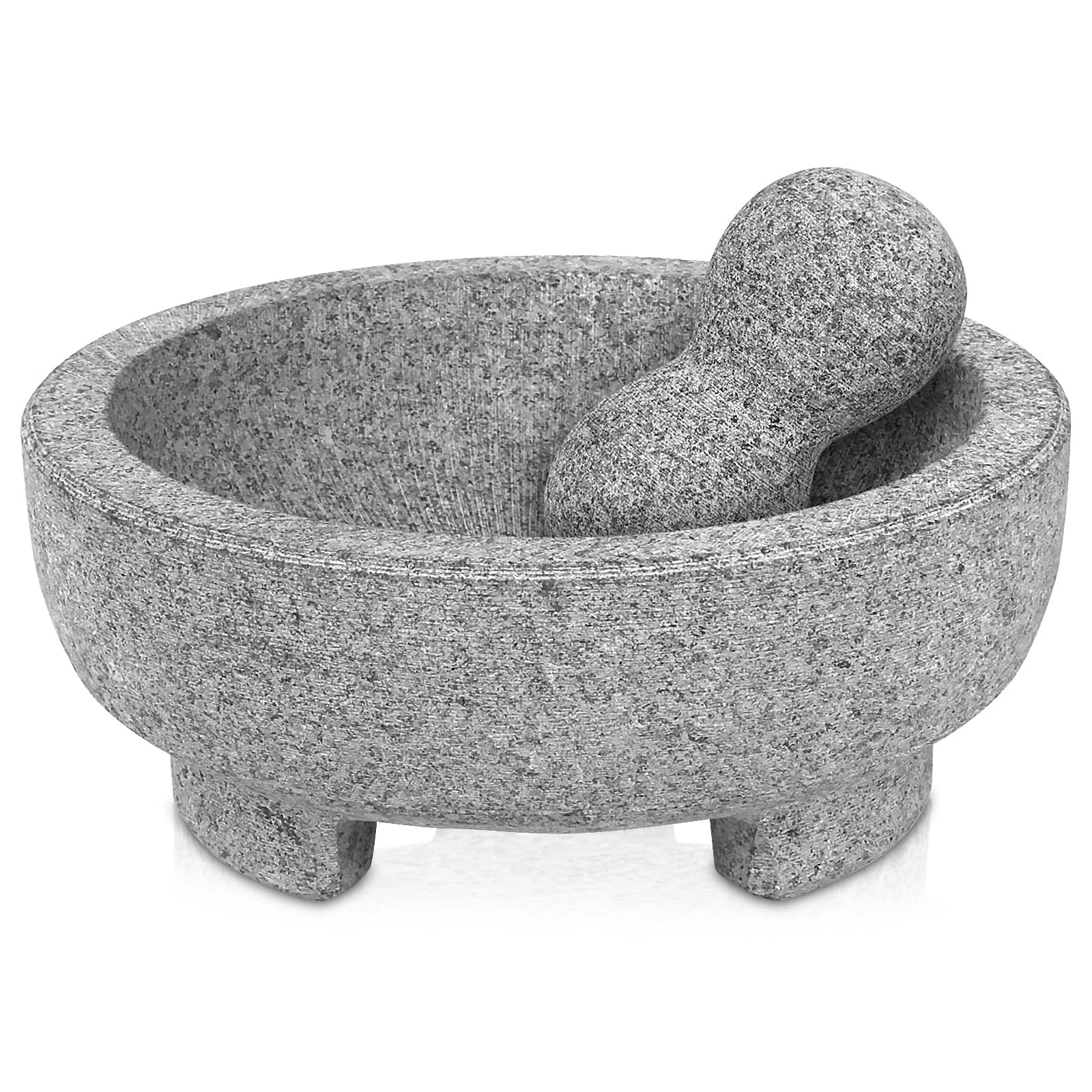 Granite Mortar and Pestle Set - 8 Inch Natural Stone Grinder for Spices &