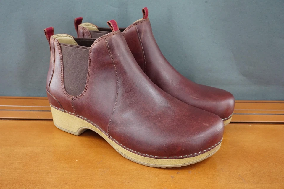 Dansko Becka Botas Mujer 11/41 Cuero Marrón Tobillo Chelsea Zueco Tacón Cómodo Foto 3 de 4