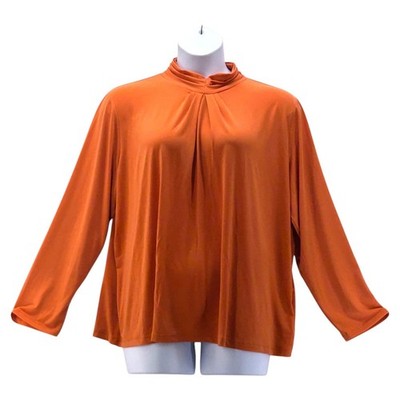Susan Graver High Neck Top 2x Liquid Knit Pumpkin Mimosa Halloween Comfy Stretch