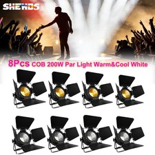 SHEHDS 8Pcs COB 200W Par Light LED Warm Cool White With Barn Door DMX DJ Show
