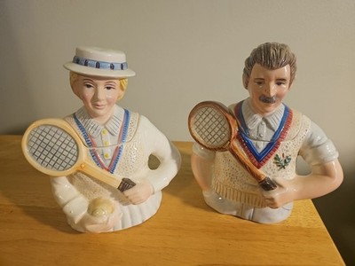 Fitz & Floyd Tennis Tea Pots Omnibus Man and Woman c1994 set of 2