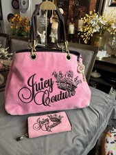 RARE Vintage Juicy Couture Velour Pink Shoulder Bag Key Heart Crown Y2K SET READ