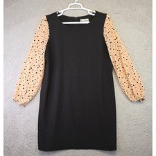 Danny and Nicole Dress Women's XL Black Shift Light Polka Dot Semi Sheer Sleeve