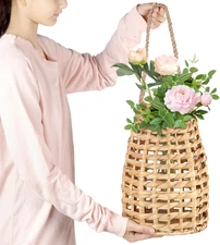 Natural Handwoven Wall Hanging Water Hyacinth Basket for Front Door Flowers & Ho