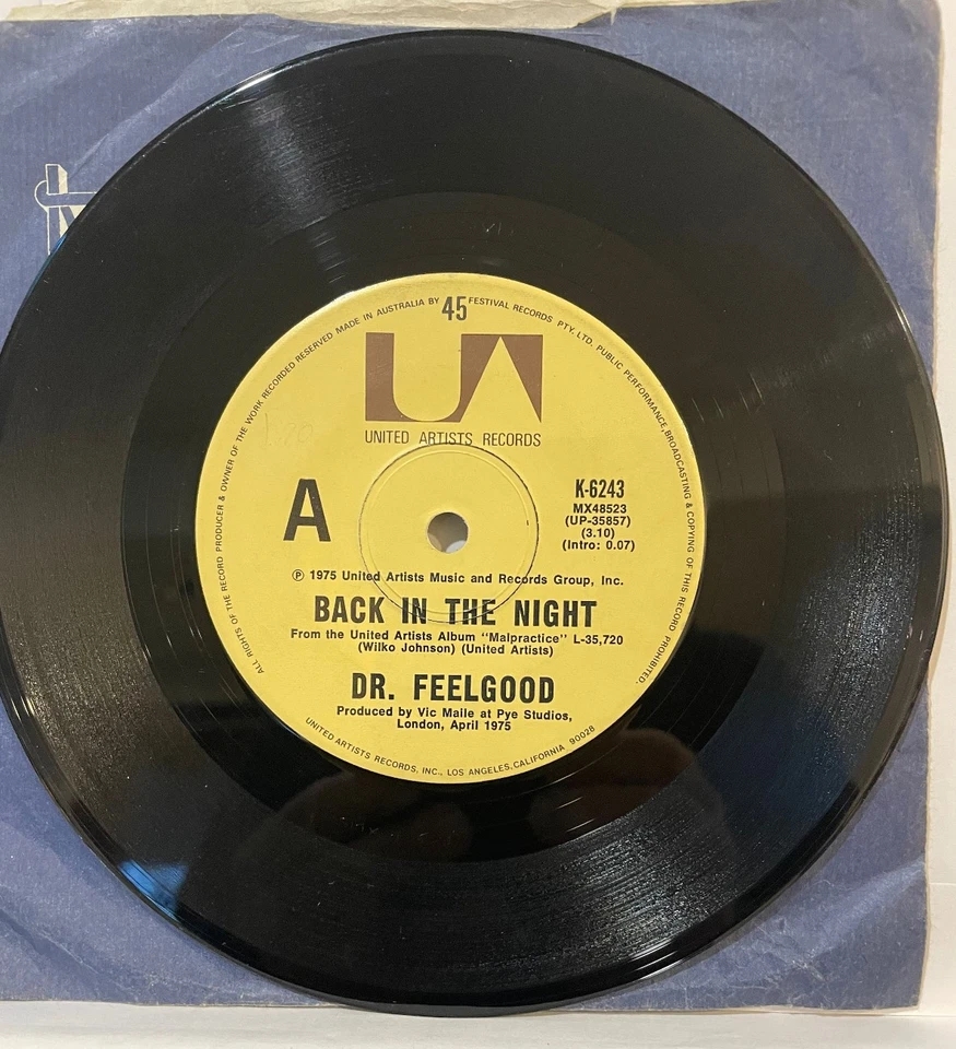 DR FEELGOOD : Back In The Night /I'm A Man : ORIG. AUSSIE ISSUE 1975- NEAR MINT - Image 3 of 4