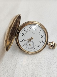 Orologio da tasca vintage Elgin Hunter Pilot 34 mm oro 10 kt pieno funzionante