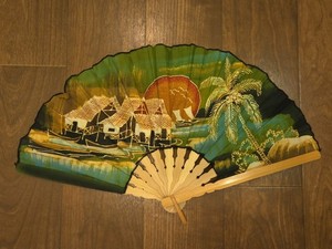 Traditional Decorative Batik Folding Hand Fan Bamboo Tropical Island Village 