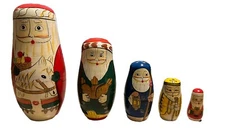 Vintage Painted Santa Claus Christmas Wooden Nesting Dolls Set of 5 Made China