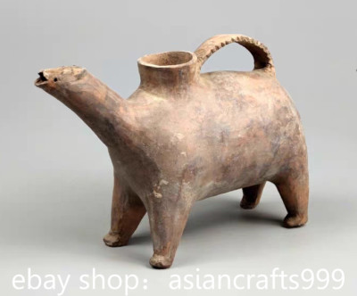 10" Ancien Néolithique Majiayao Culture Céramique Chien Animal Statue Poignée Pot vente en gros