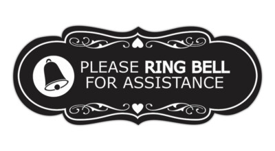 Designer Please Ring Bell for Assistance (Classic Bell) Wall or Door Sign 