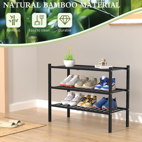 Zapatero de bambú de 3 niveles para armario estante de zapatos de madera independiente organizador de almacenamiento - Imagen 6 de 8