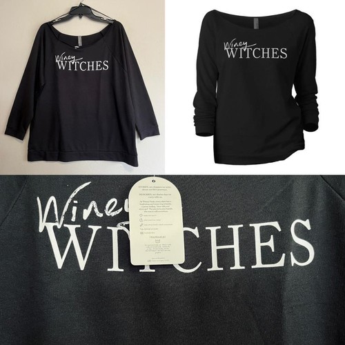 Winey Witches Black Graphic Sweatshirt Top XXL 1X Goth Chic Lightweight Novelty