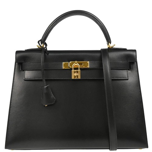 Hermes Black Box Calf Kelly 32 Sellier 2way Handbag 48.□F 175932