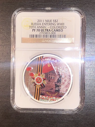2011 S$2 Niue Russia Entering WWII 70th Ann. Colorized NGC PF70 Ultra Cameo
