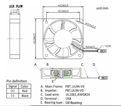 40mm x 40mm x 10mm USB Brushless Cooling Fan 40mm Fan DC 5V for Small Appliances - Picture 4 of 5