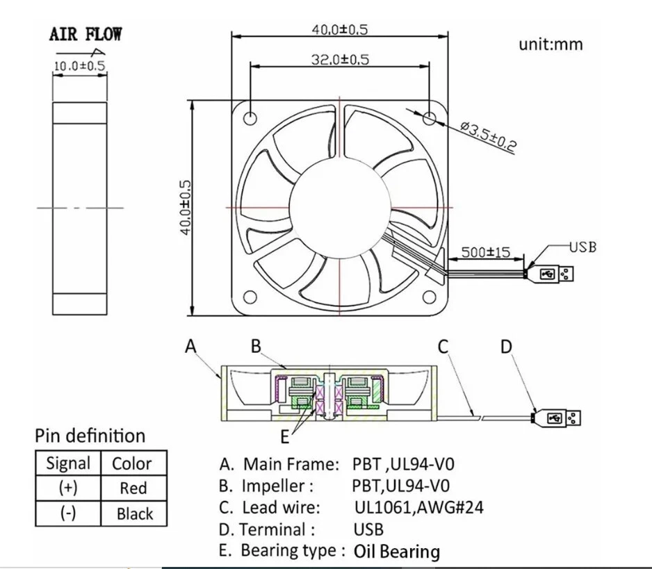 40mmx40mmx10mm 4010 USB Brushless Cooling Fan 40mm DC 5V for Small Appliances - Image 4 of 4