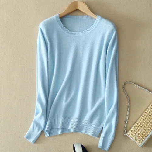 Ladies Wool Cashmere Sweater Knitted Pullover Slim Crew Neck Sweater Solid - Picture 16 of 38