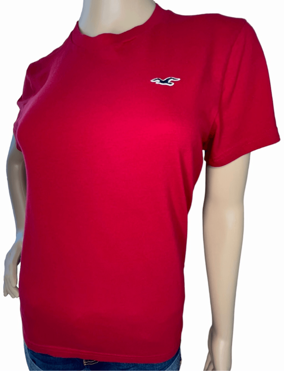Hollister Basic Plain Red Crewneck Short Sleeve T-Shirt