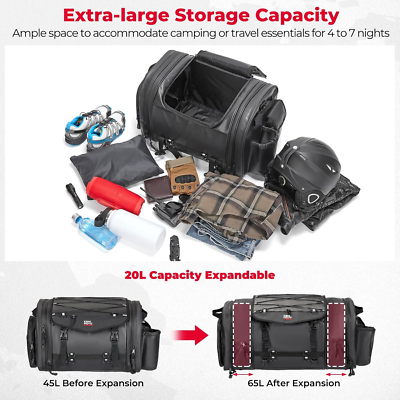 60L Waterproof Motorcycle Tail Bag with Rain Cover & Straps - Expandable  Pannier