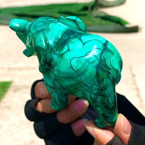 444G Natural glossy Malachite Crystal Handcarved elephant mineral sample - 第 16/20 張圖片