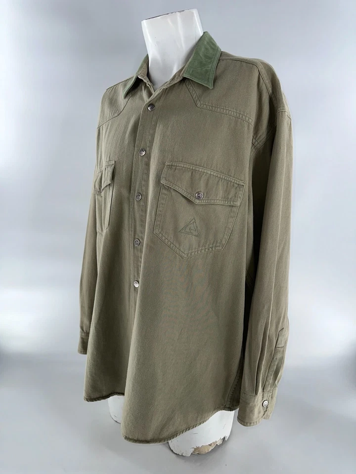 Camisa con botones Miller’s Harness Co. para hombre XL verde lisa 100 % algodón YGI J4-81 Foto 4 de 4