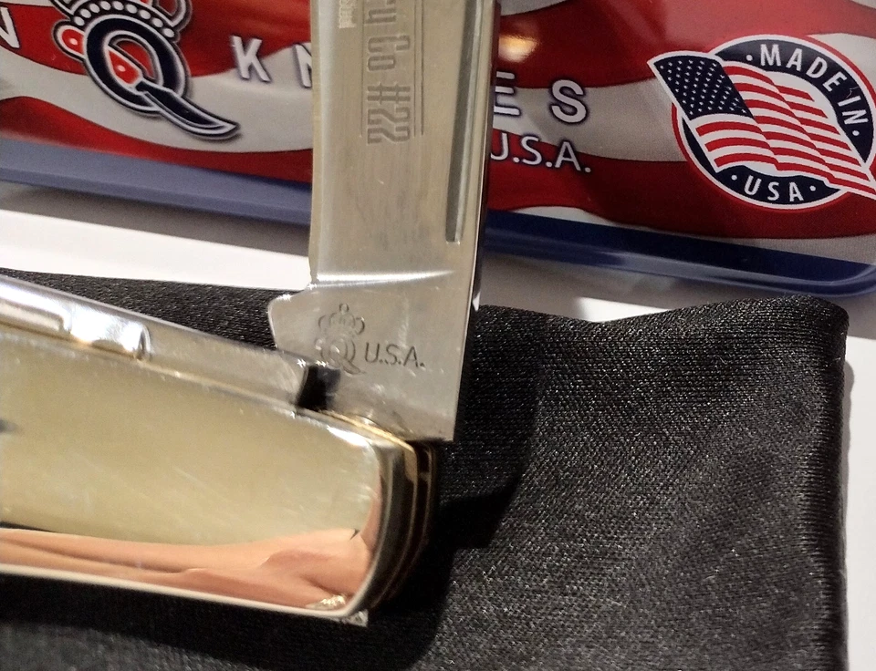 Faca de bolso dobrável Queen USA cabo de osso de veado real 2 lâminas Barlow QGSH281 EDC - Imagem 3 de 4