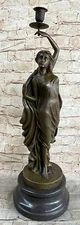 Art Deco Original Signed Hot Cast Candle Holder Candelabra Bronze Sculpture SALE