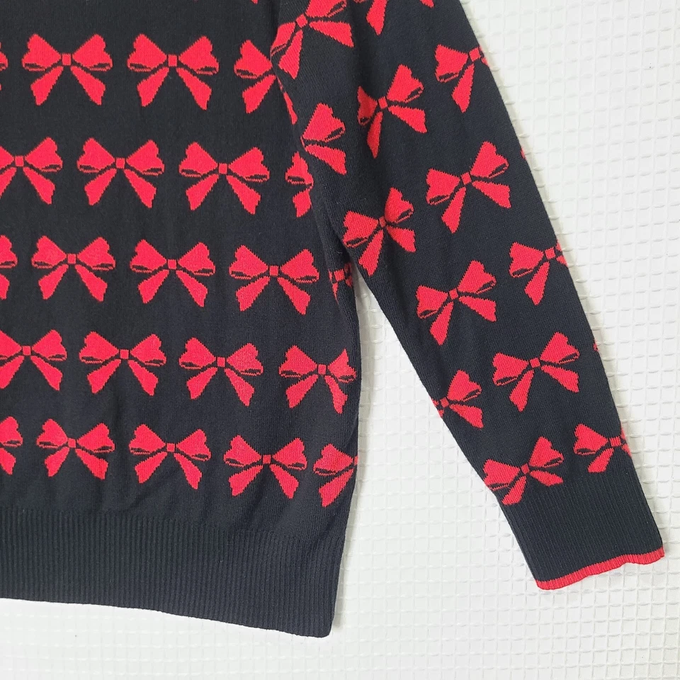 Suéter Pullover Charter Club Para Mujer XL Negro con Lazos Rojos Suave Elástico Foto 3 de 4