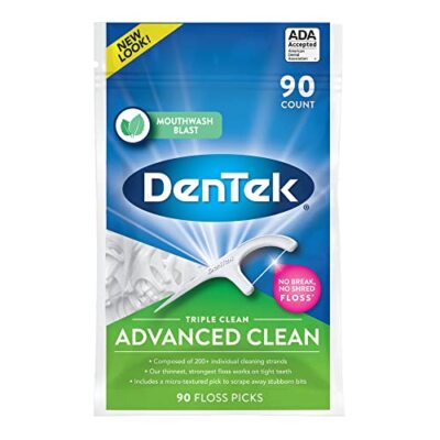 DenTek Triple Clean Advanced Clean Floss Picks, No Break & No Shred Floss, 90 