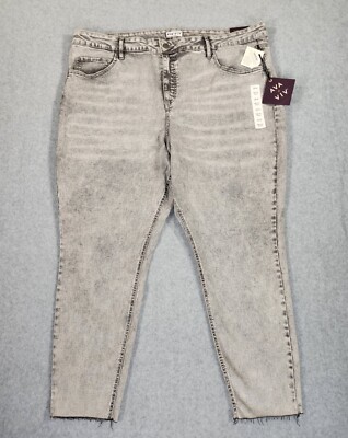 Ava & Viv Skinny Jeans Womens Plus Size 26W High Rise Gray Raw Hem Stretch NWT