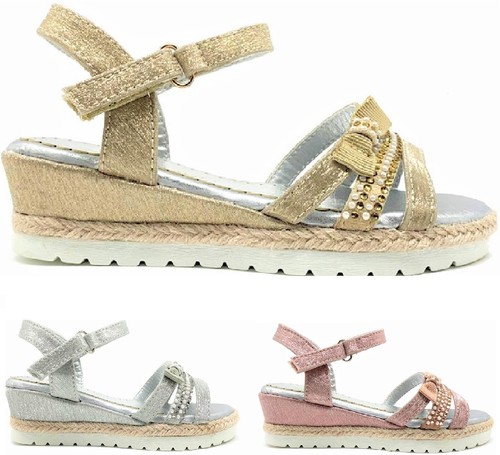 Ragazze Bambini Zeppa Estate Tacco Basso Cinturino Alla Caviglia Fiocco  Sandali | eBay