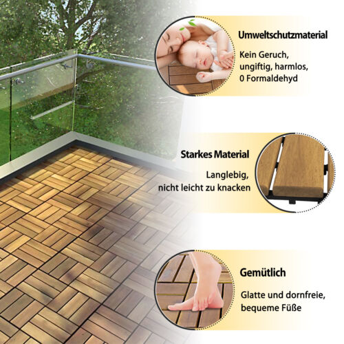 Akazien-Holz Bodenfliesen Holzfliese 30x30cm Terrassenfliese Balkon Klickfliesen - Bild 2 von 14