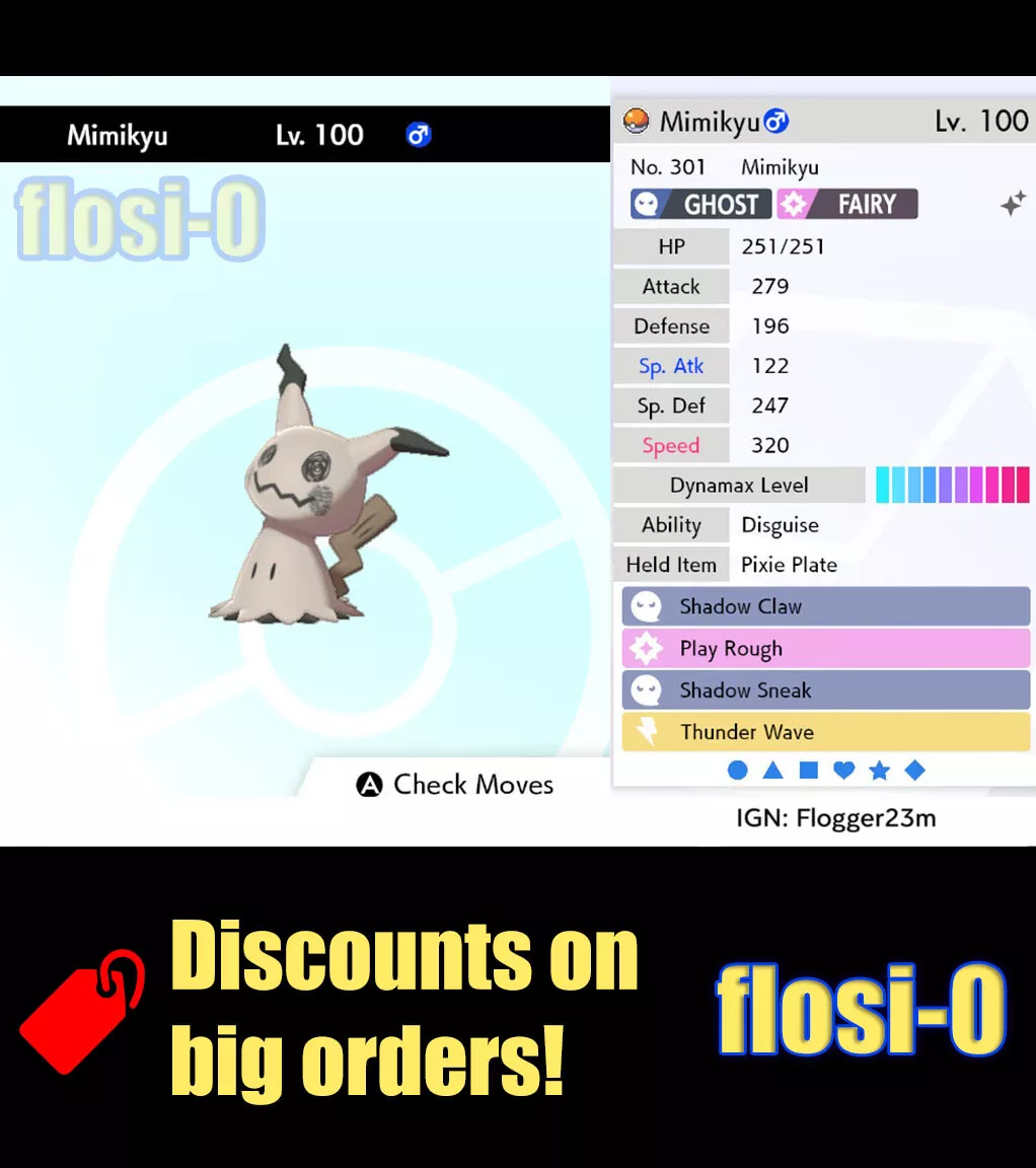 Shiny Mimikyu / Pokemon Sword and Shield / 6IV Pokemon / Shiny