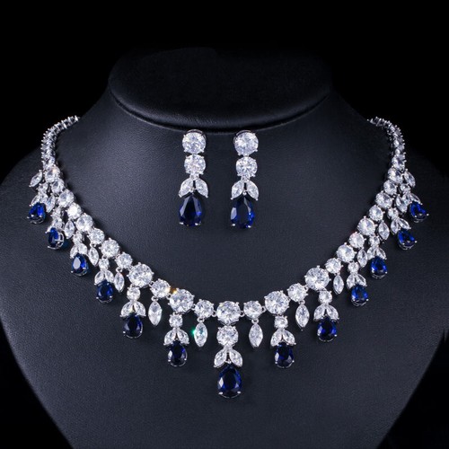 2pcs Crystal Zircon Wedding Party Necklace Earrings for Women Bridal Jewelry Set - Picture 16 of 476