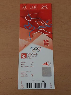 Used Ticket Olympic Games 2012 London Olympia Table Tennis D40 Hongkong Germany