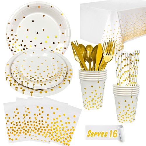 Weiß und Gold Party Supplies, 129 Gold und Weiß Party Dekorationen Geschirr Set