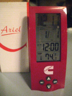 Cummins Advertising Premium Alarm Calander Clock by Ariel Sleek Design 6'' HTF