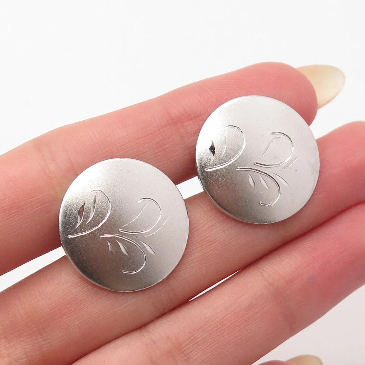 925 Sterling Silver Antique JML Etched Round Cufflinks