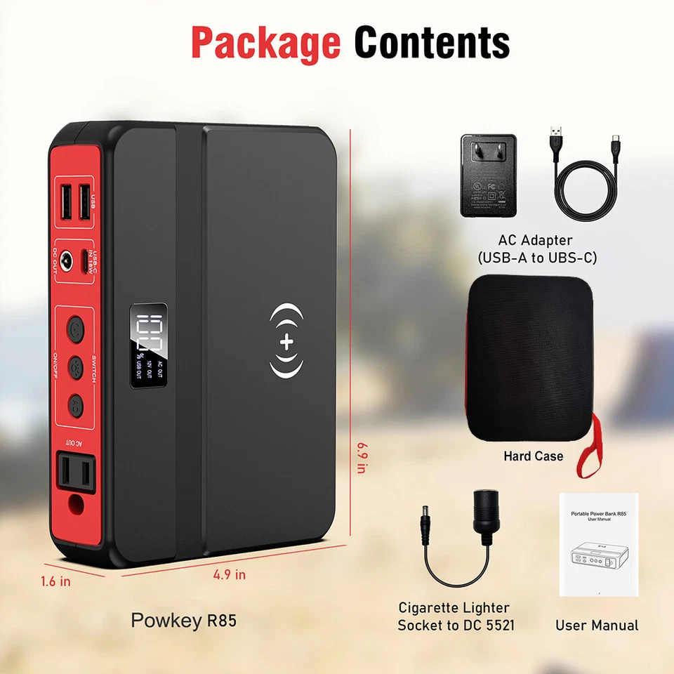 Banco de alimentación portátil AC 65W-85W cargador de teléfono camping viaje batería de respaldo Foto 4 de 4