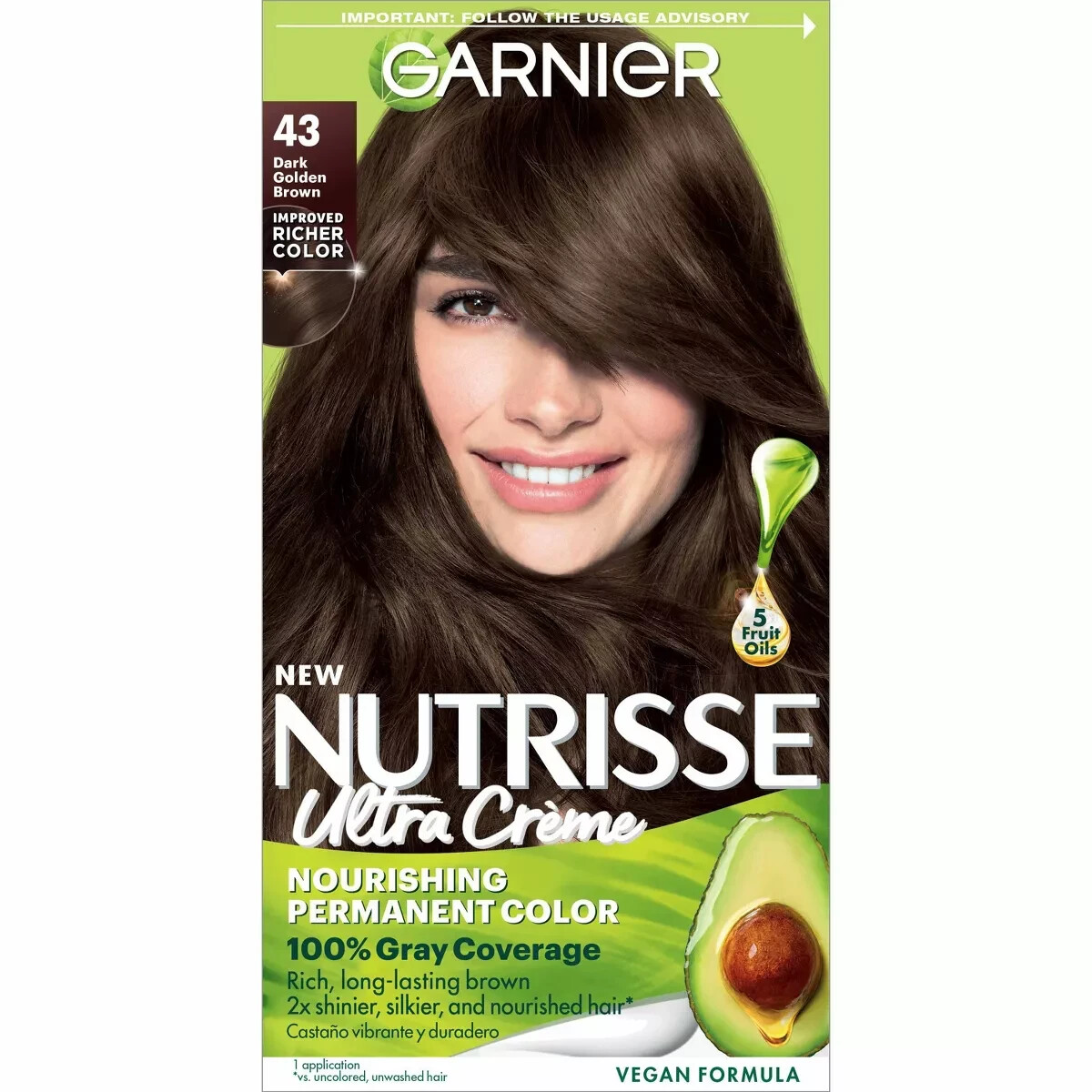 3 Garnier Nutrisse Color Creme Permanent Hair Color #43 Cocoa Bean Golden Brown