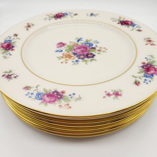 Lenox Rose J300 China Salad Plate 8pc Set 8.25" 22K Gold Trim Flowers