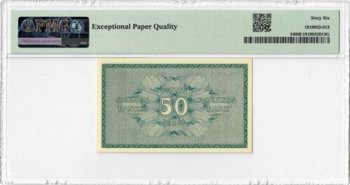 Finland 50 Pennia 1918, PMG 66 EPQ, "Finlands Bank" Pick# 34 - Picture 2 of 2