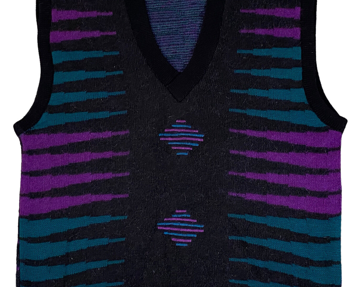VTG 90s BMAXZ Fresh Prince Mohair Wool Geometric Sweater Vest Mens