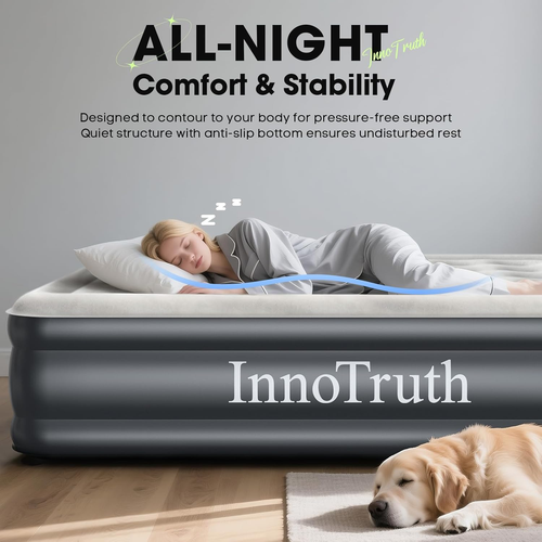Queen Air Mattress w/ Built-in Pump – 18" Raised, 650Lb Capacity, Indoor/Outdoor - Picture 2 of 12