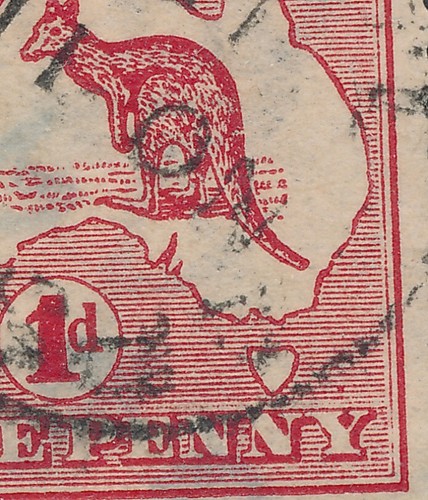 Australia 1913 SG 2 Kangaroo 1d Red Break in Kangaroo Back Damage above PENNY - Picture 2 of 3