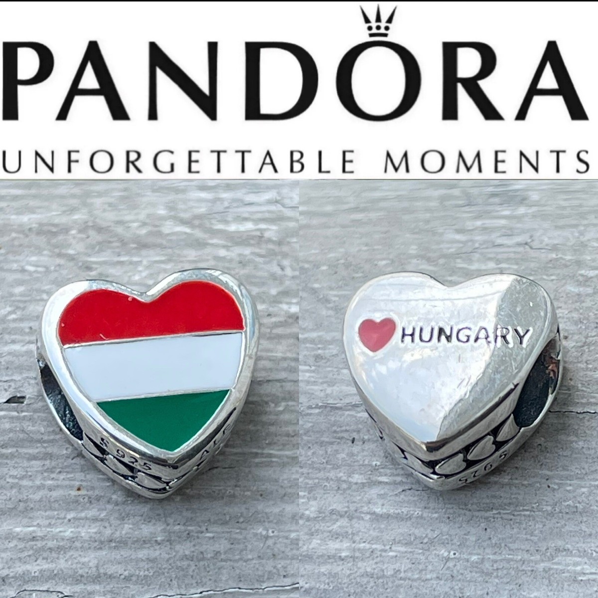 Rare Pandora Exclusive Country of Hungary 🇭🇺 Flag Heart charm