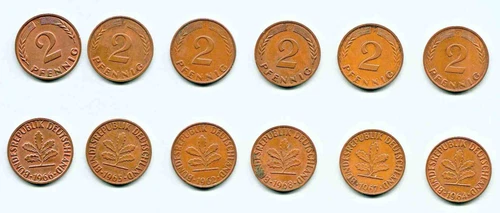BW03 circulation coins Germany 2 Pfennig copper 6 different