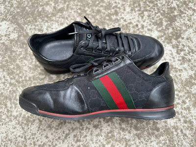 GUCCI ブラック ダッドスニーカー ✨Gucci✨Leather Guccissima Strip Web Shoes Sneakers (237715) U.K