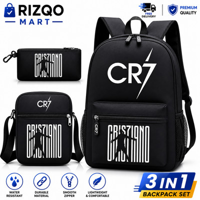 3PCS Ronaldo CR7 Football Printed Football School Bag Backpack Gift NEW